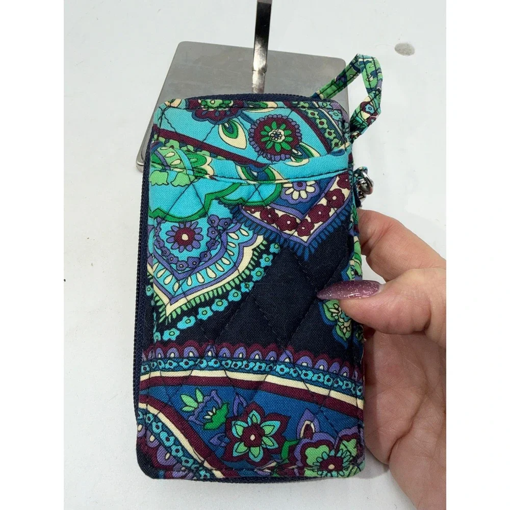 Vera Bradley RFID All In One Crossbody Wallet Blue Green Floral Paisley Wristlet